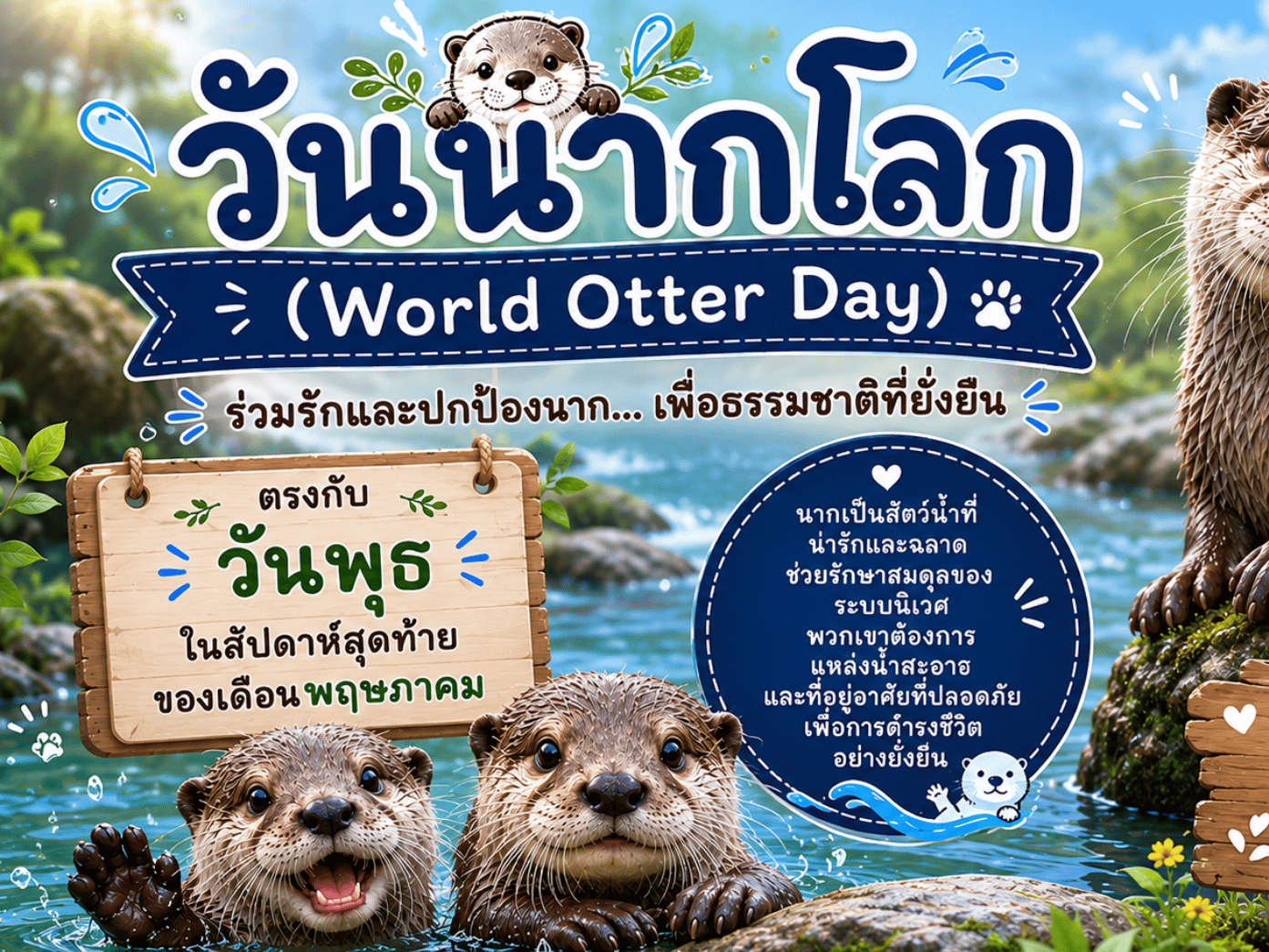 COFFEE BREAK : วันนากโลก (World Otter Day) ตรงกับวันพุธในสัปดาห์สุดท้ายของเดือนพฤษภาคม
