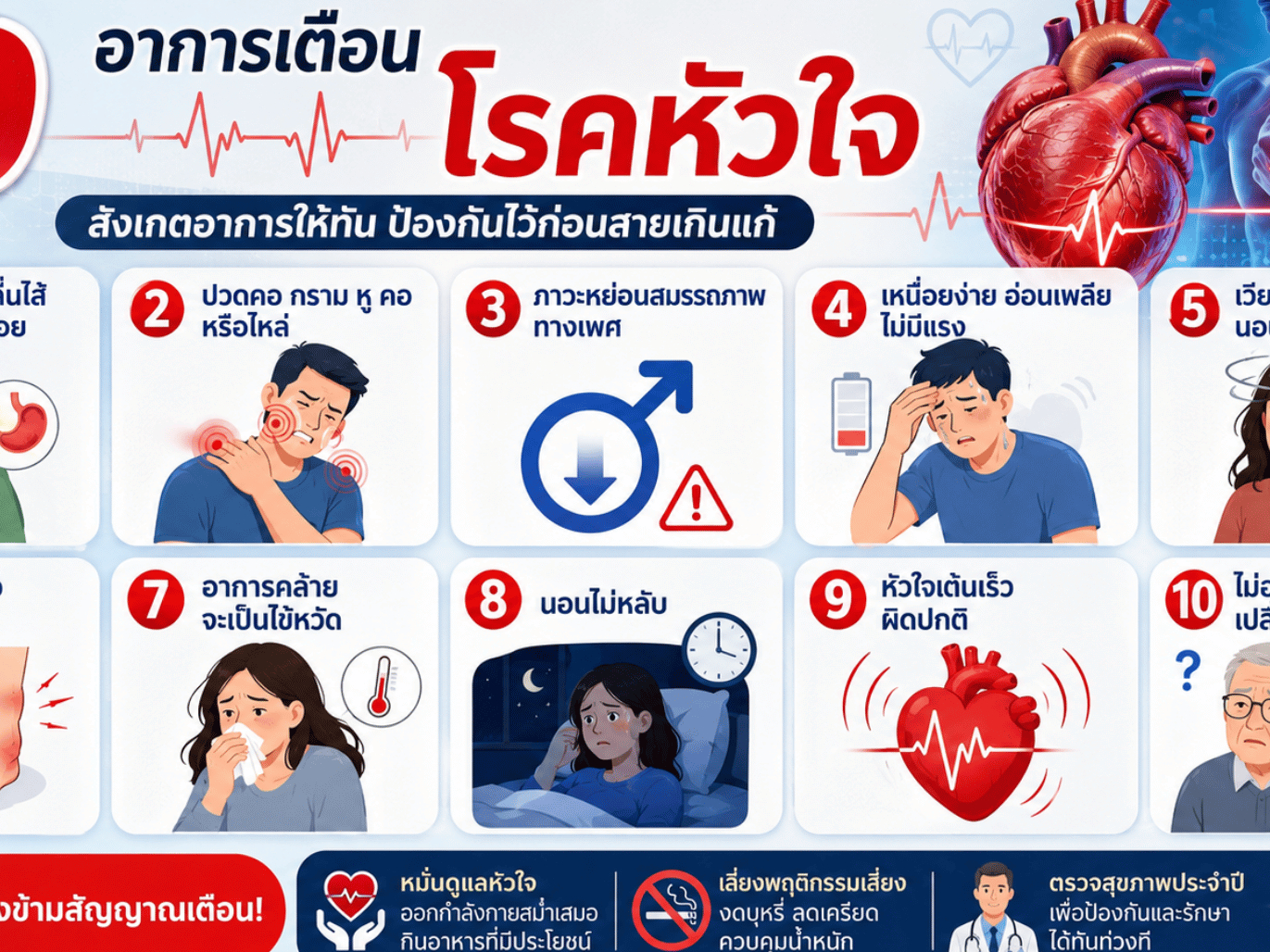 ❤️ 10 อาการเตือนโรคหัวใจ ที่ไม่ควรมองข้าม ❤️