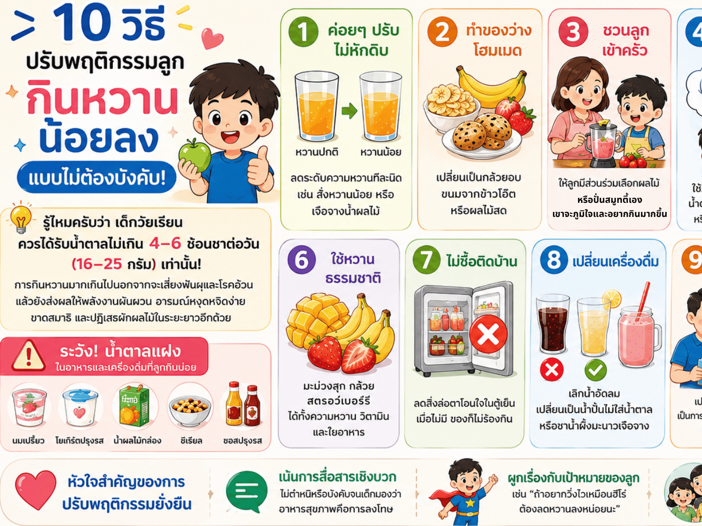 📌 10 วิธีปรับพฤติกรรมลูก "กินหวานน้อยลง" แบบไม่ต้องบังคับ! 👶✨